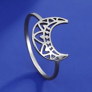 Crescent Moon Ring New Womans Jewelry Boho silver Mandela Geo Geometric Bohemian